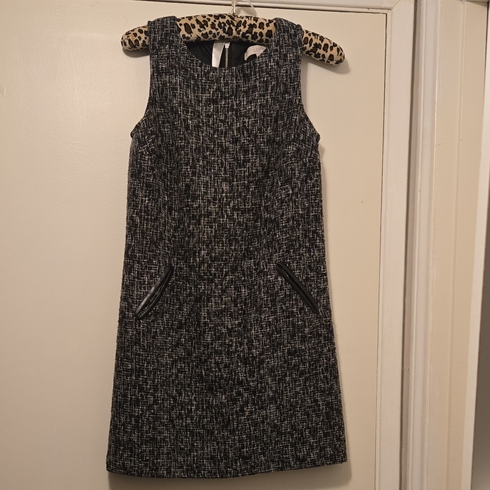 LOFT Black and White Textured Mini Dress